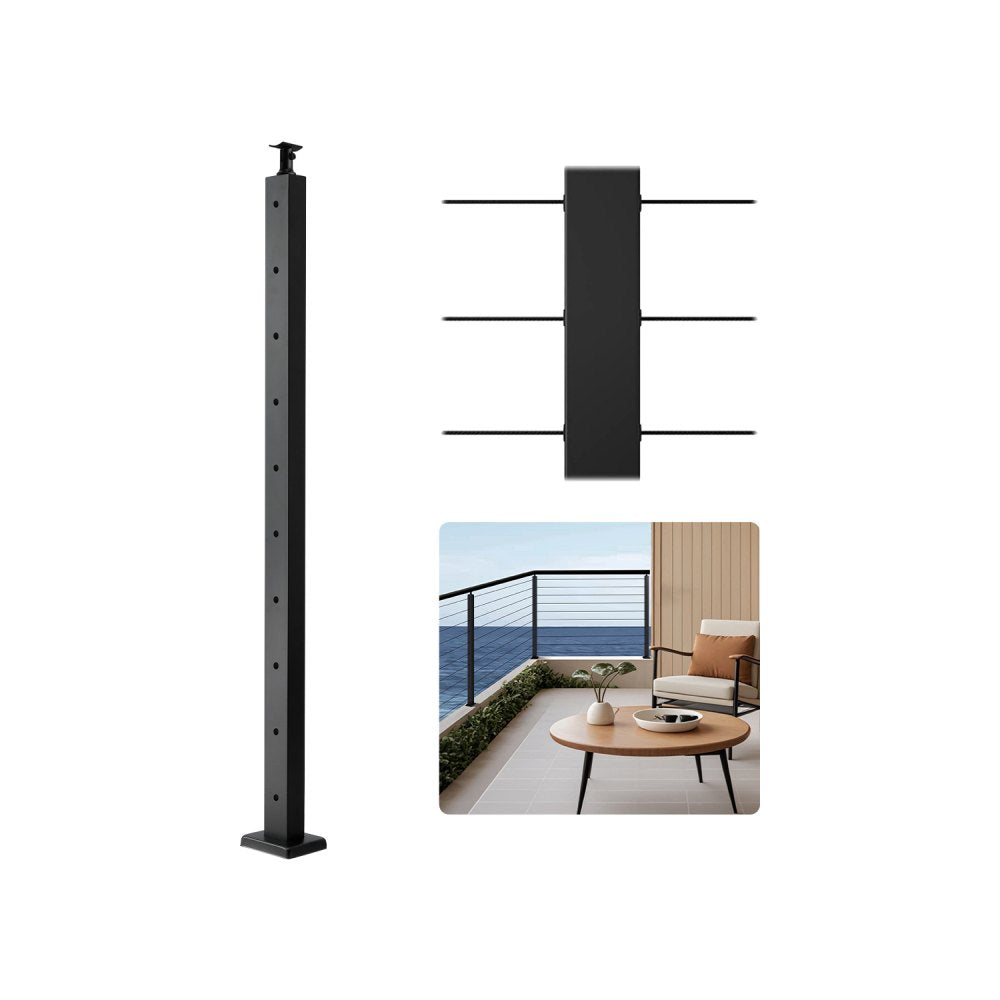 VEVOR 1-Pack Cable Railing Post, 36x2x2 In Horizontal-Hole Deck Railing Post with Pre-Drilled Holes, Stainless Steel