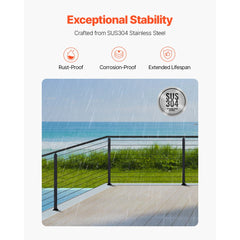 VEVOR Cable Railing Post, 36x1x2 Inch Corner Railing Post, with L-Shaped Pre-Drilled Holes, Stainless Steel Cable Rail