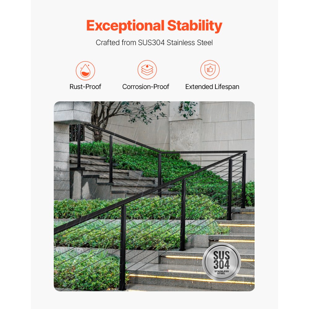 VEVOR Cable Railing Post, 36x2x2 Inch Stair Railing Post, with Pre-Drilled 30° Angled Holes, Stainless Steel Cable Rail