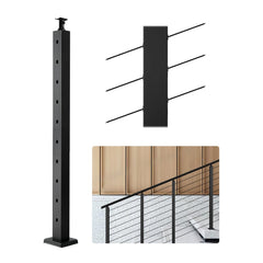 VEVOR Cable Railing Post, 36x2x2 Inch Stair Railing Post, with Pre-Drilled 30° Angled Holes, Stainless Steel Cable Rail