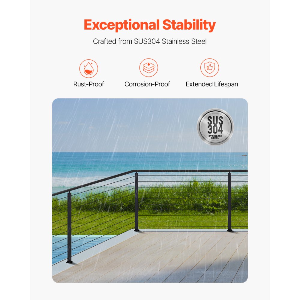 VEVOR Cable Railing Post, 36x2x2 Inch Corner Railing Post, with L-Shaped Pre-Drilled Holes, Stainless Steel Cable Rail