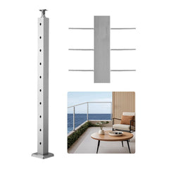 VEVOR 1-Pack Cable Railing Post, 36x2x2 In Horizontal-Hole Deck Railing Post with Pre-Drilled Holes, Stainless Steel