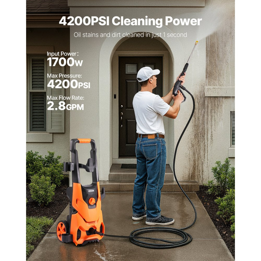 VEVOR Electric Pressure Washer, Max 4200 PSI and 2.8 GPM, High Power Pressure Cleaning Machine with 4 Quick Connect