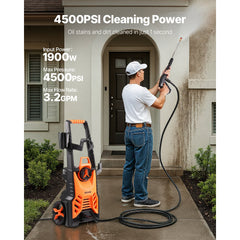 VEVOR Electric Pressure Washer, Max 4500 PSI and 3.2 GPM, High Power Pressure Cleaning Machine with 4 Quick Connect
