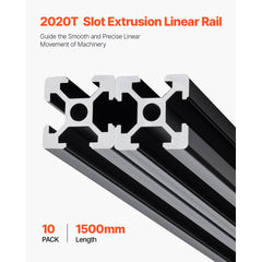 VEVOR 10PCS 59 in (1500 mm) T Slot 2020 Aluminum Extrusion Profile, European Standard Anodized Linear Rail