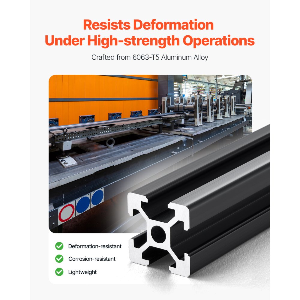 VEVOR 10PCS 59 in (1500 mm) T Slot 2020 Aluminum Extrusion Profile, European Standard Anodized Linear Rail