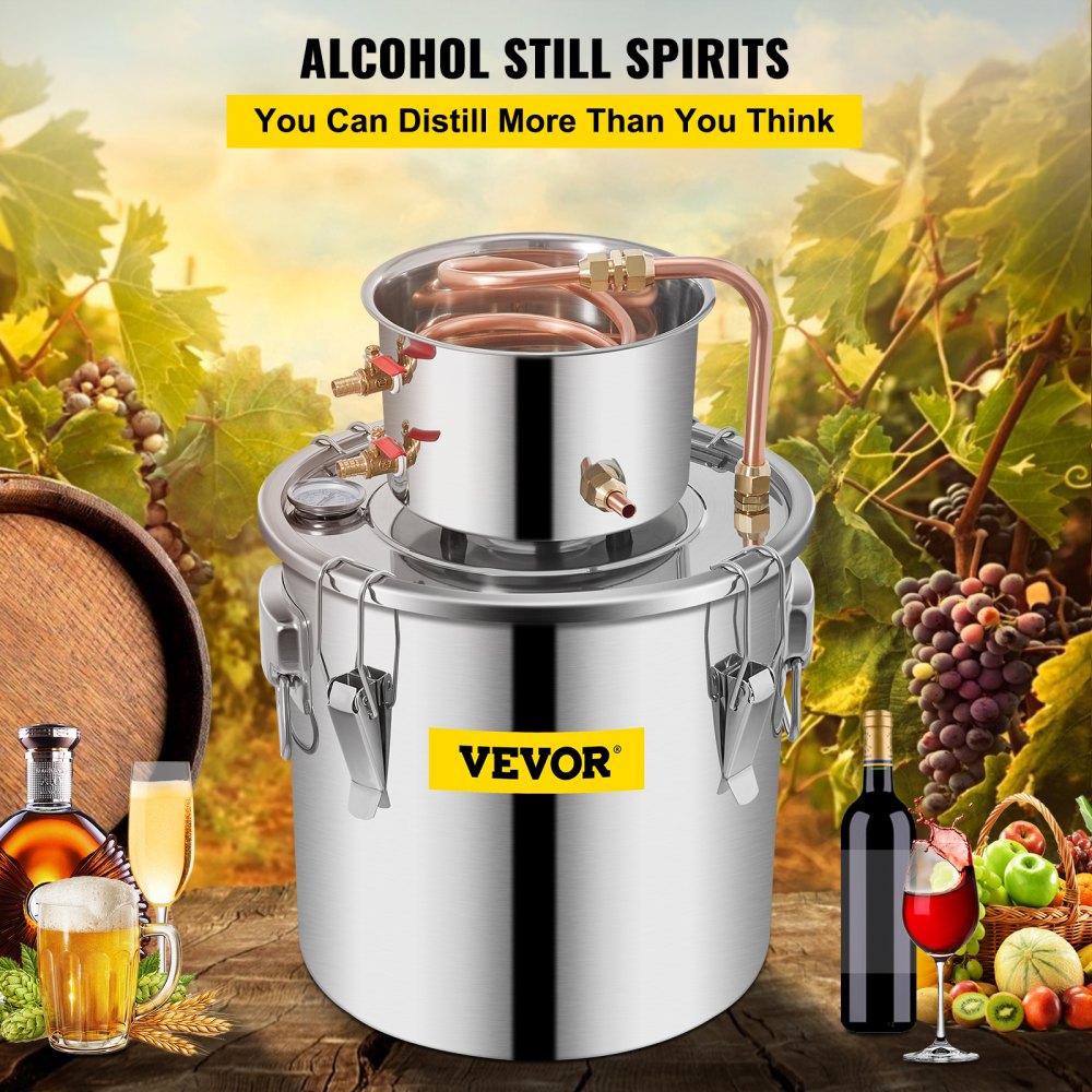 VEVOR Alcohol Still 3Gal/21L, Alcohol Distiller with Circulating Pump, Alcohol Still Copper Tube, Whiskey Distilling