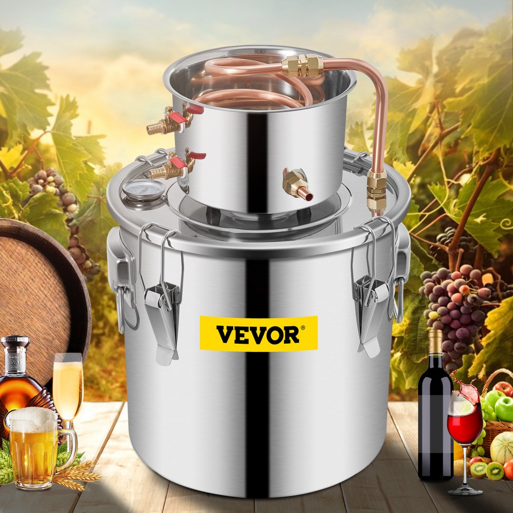 VEVOR Alcohol Still 3Gal/21L, Alcohol Distiller with Circulating Pump, Alcohol Still Copper Tube, Whiskey Distilling