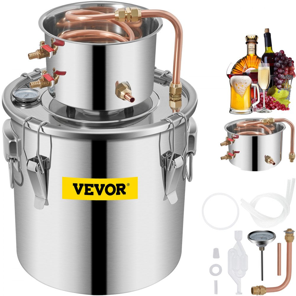 VEVOR Alcohol Still 3Gal/21L, Alcohol Distiller with Circulating Pump, Alcohol Still Copper Tube, Whiskey Distilling