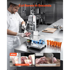 VEVOR Commercial Electric Meat Bandsaw, 1100W Bone Sawing Machine with 12.4" x 18.1" Workbench, 0-4.3" Cutting