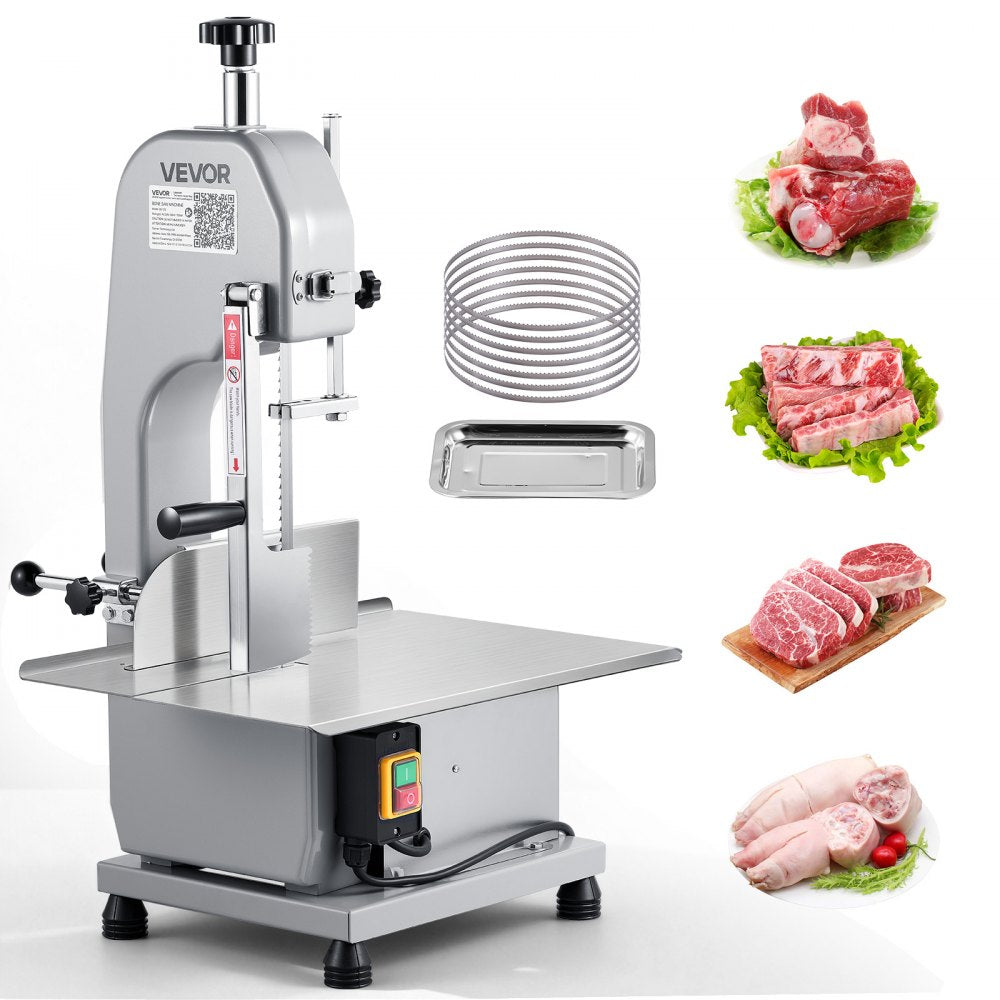VEVOR Commercial Electric Meat Bandsaw, 1500W Bone Sawing Machine with 12.4" x 18.1" Workbench, 0-4.3" Cutting