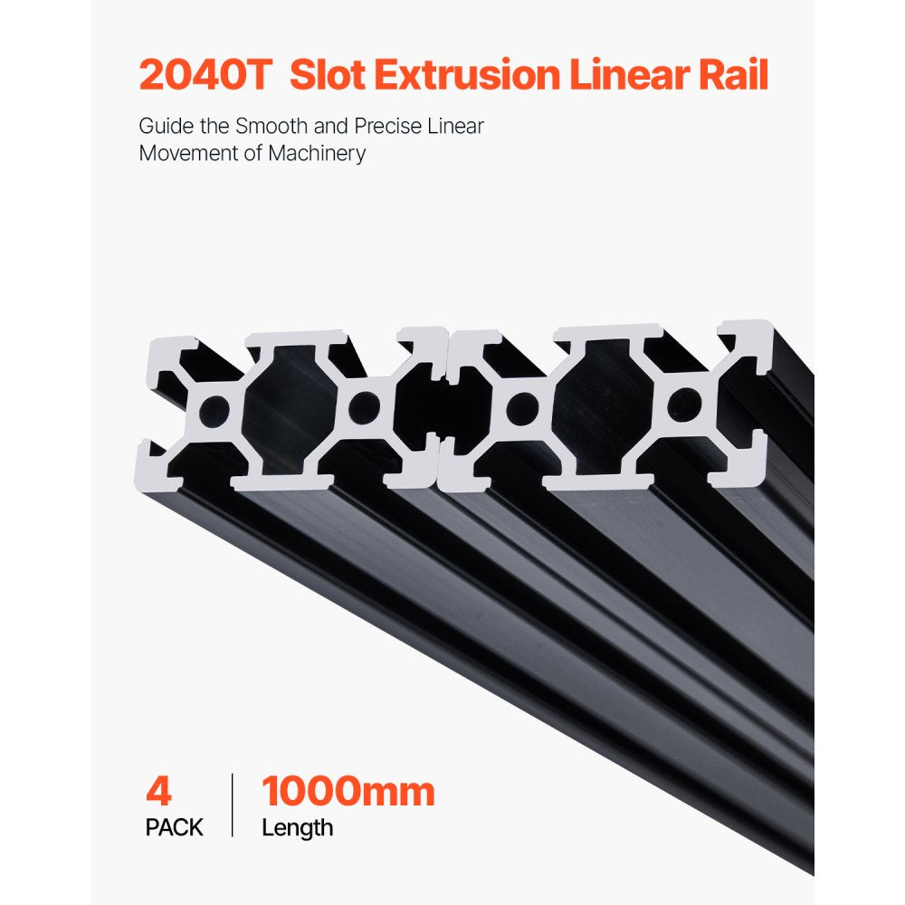 VEVOR 4PCS 39.4 in (1000mm) T Slot 2040 Aluminum Extrusion Profile, European Standard Anodized Linear Rail