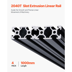 VEVOR 4PCS 39.4 in (1000mm) T Slot 2040 Aluminum Extrusion Profile, European Standard Anodized Linear Rail