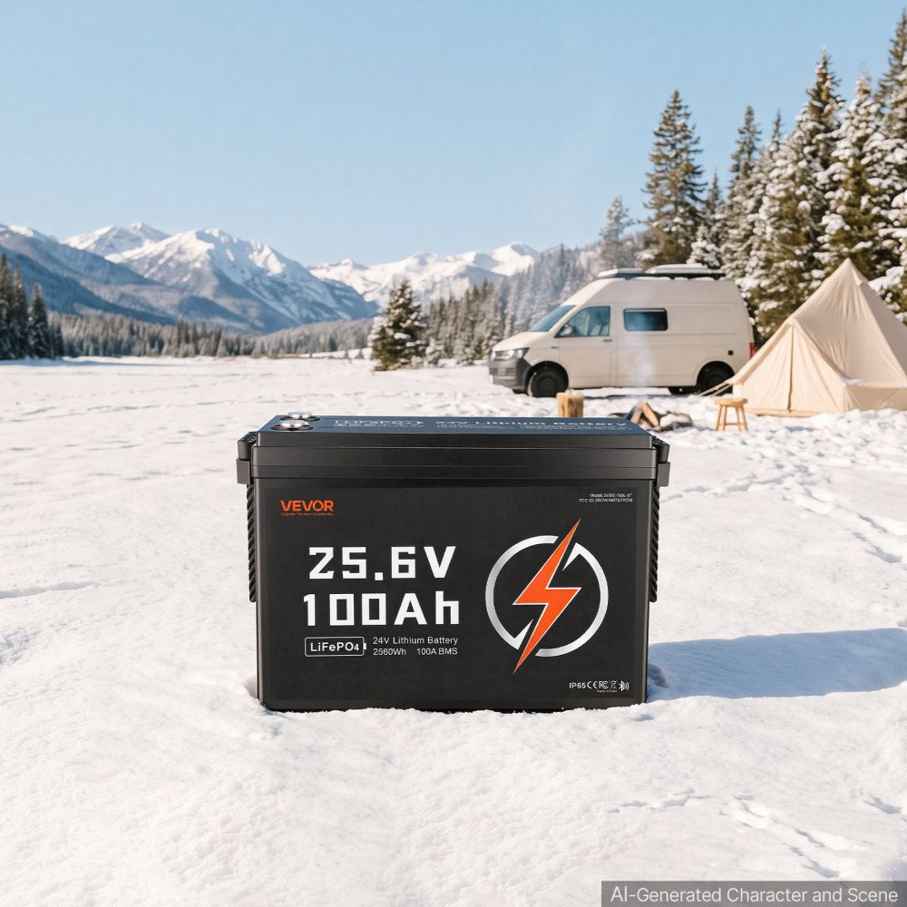 VEVOR 24V 100Ah LiFePO4 Lithium Battery 4000+ Cycles 100A BMS with Bluetooth, 2560Wh Lithium Battery with Low
