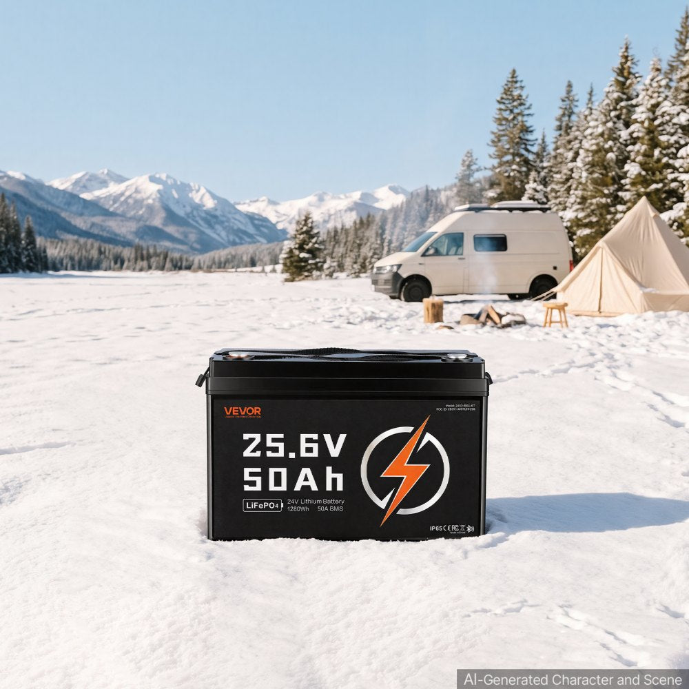 VEVOR 24V 50Ah LiFePO4 Lithium Battery 4000+ Cycles 50A BMS with Bluetooth, 1280Wh Lithium Battery with Low Temperature