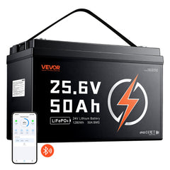 VEVOR 24V 50Ah LiFePO4 Lithium Battery 4000+ Cycles 50A BMS with Bluetooth, 1280Wh Lithium Battery with Low Temperature