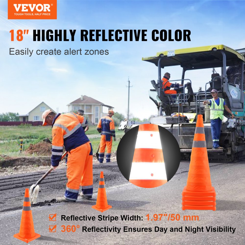 VEVOR Safety Cones, 4 Pack 28 inch Collapsible Traffic Cones, Construction Cones with Reflective Collars, Wide Base and