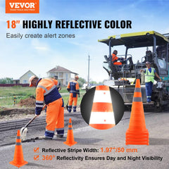 VEVOR Safety Cones, 4 Pack 28 inch Collapsible Traffic Cones, Construction Cones with Reflective Collars, Wide Base and