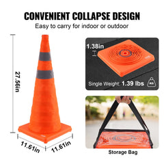 VEVOR Safety Cones, 4 Pack 28 inch Collapsible Traffic Cones, Construction Cones with Reflective Collars, Wide Base and