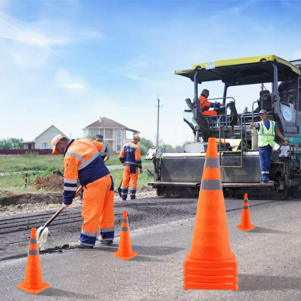 VEVOR Safety Cones, 4 Pack 28 inch Collapsible Traffic Cones, Construction Cones with Reflective Collars, Wide Base and