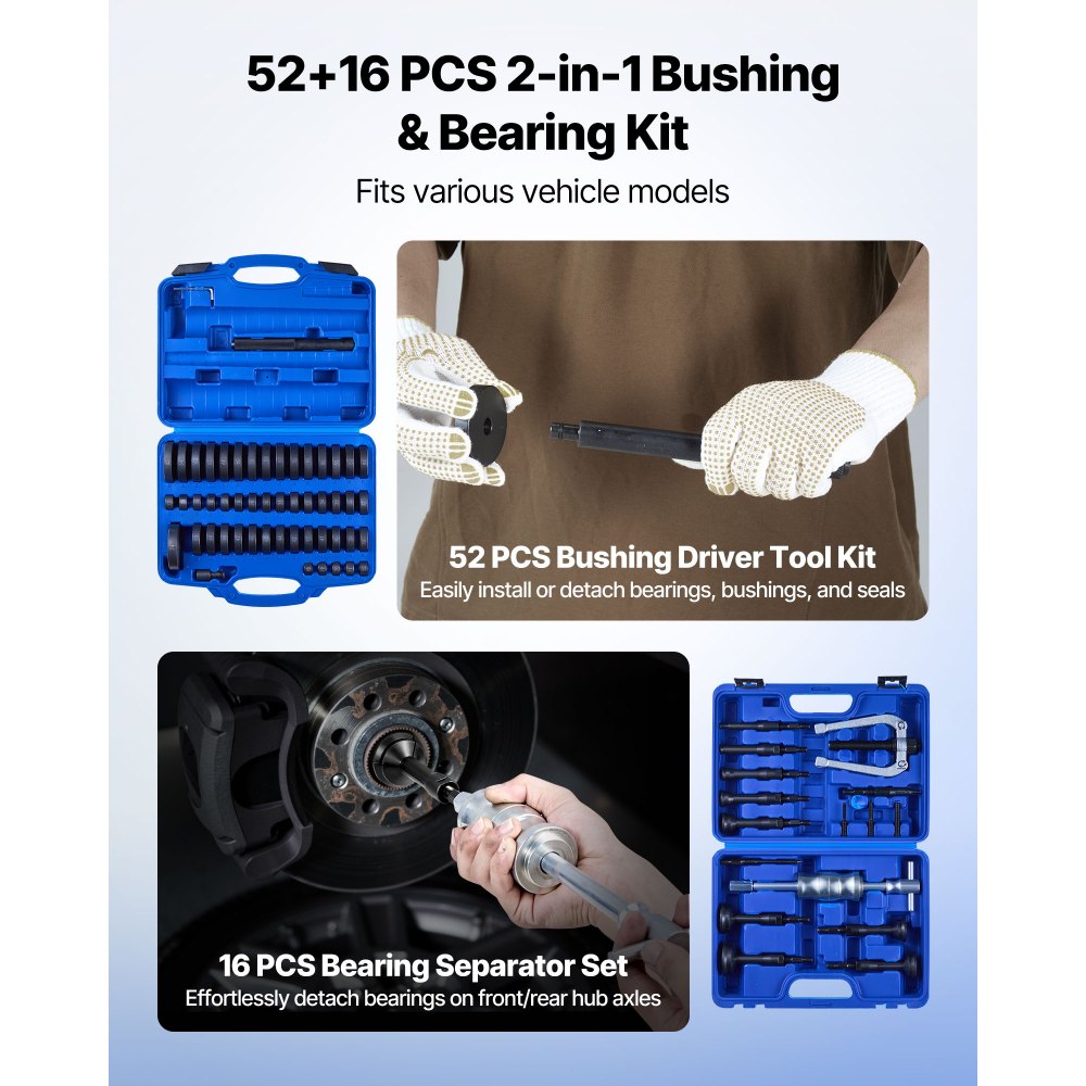 VEVOR Bearing Press Kit, 52+16 Pcs, 2 in 1 Bushing Driver Tool & Bearing Press Kit, Race and Seal Driver Set with 49