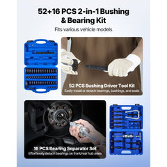 VEVOR Bearing Press Kit, 52+16 Pcs, 2 in 1 Bushing Driver Tool & Bearing Press Kit, Race and Seal Driver Set with 49