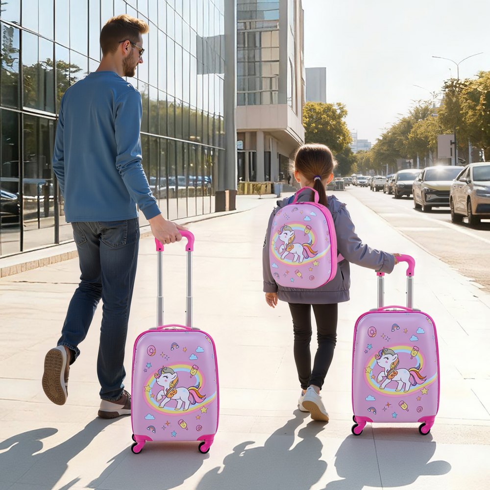 VEVOR Kids Luggage Set, 2 Piece, 18 Inch Hardside Rolling Wheels Suitcase with Hard-Shell Backpack, Unicorn Kids Carry