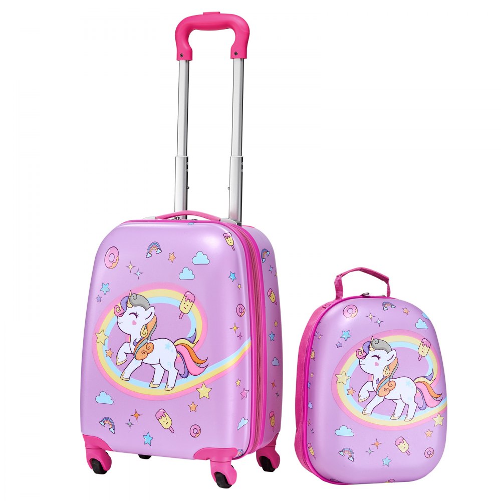 VEVOR Kids Luggage Set, 2 Piece, 18 Inch Hardside Rolling Wheels Suitcase with Hard-Shell Backpack, Unicorn Kids Carry