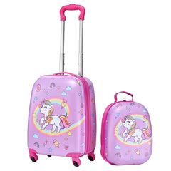 VEVOR Kids Luggage Set, 2 Piece, 18 Inch Hardside Rolling Wheels Suitcase with Hard-Shell Backpack, Unicorn Kids Carry