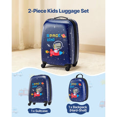 VEVOR Kids Luggage Set, 2 Piece, 18 Inch Hardside Rolling Wheels Suitcase with Hard-Shell Backpack, Dinosaur Kids Carry