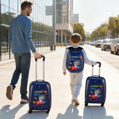 VEVOR Kids Luggage Set, 2 Piece, 18 Inch Hardside Rolling Wheels Suitcase with Hard-Shell Backpack, Dinosaur Kids Carry