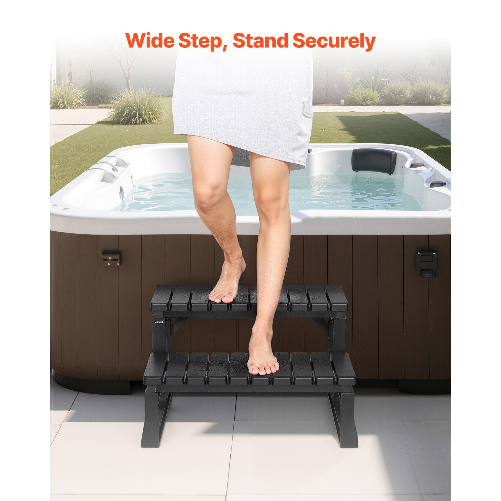 VEVOR Hot Tub Steps, 2-Step Spa Outdoor Stairs, Heavy Duty 23.6 inch Wide PP Above-Ground/Inflatable Pool Ladder with