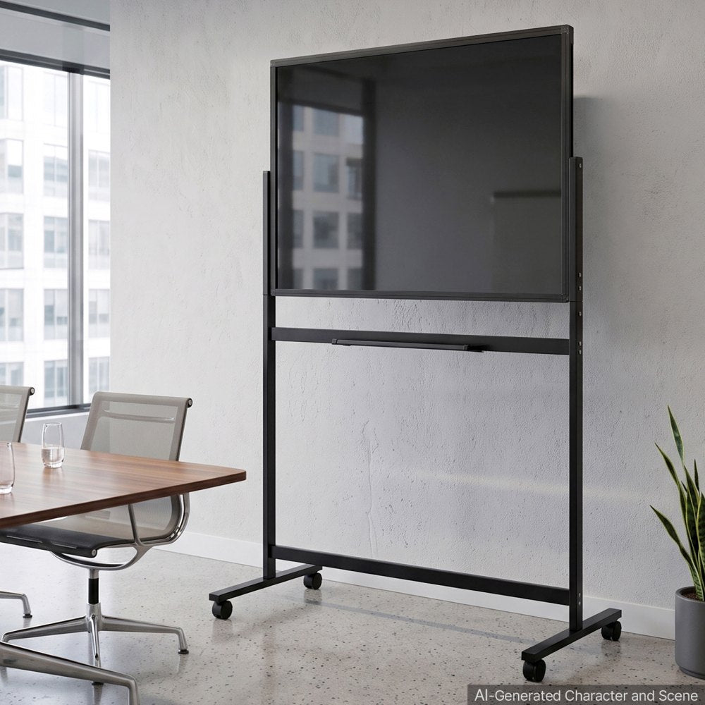 VEVOR Glass Dry Erase Board 35 x 23 in Magnetic Whiteboard with Base Black, Frameless, Mobile with Stand and Wheels