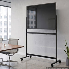 VEVOR Glass Dry Erase Board 35 x 23 in Magnetic Whiteboard with Base Black, Frameless, Mobile with Stand and Wheels