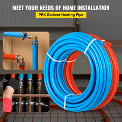 VEVOR Oxygen-Barrier PEX Tubing 300Ft Red + 300Ft Blue 1/2 Inch Radiant Floor PEX Pipe Radiant Heat Floor Heating