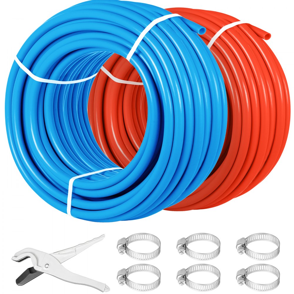 VEVOR Oxygen-Barrier PEX Tubing 300Ft Red + 300Ft Blue 1/2 Inch Radiant Floor PEX Pipe Radiant Heat Floor Heating