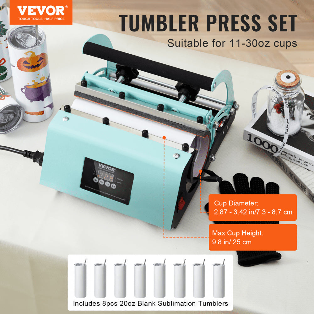 VEVOR Tumbler Heat Press Machine and Sublimation Tumblers, Tumbler Press Set with 8pcs 20OZ Blank Tumblers, Mug Press