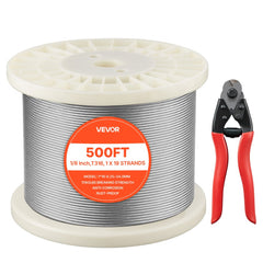 VEVOR 1/8 Inch Wire Rope, 500 ft Length, 316 Stainless Steel Wire Cable with Cutter, 1760 lbs Breaking Strength, 1 x 19