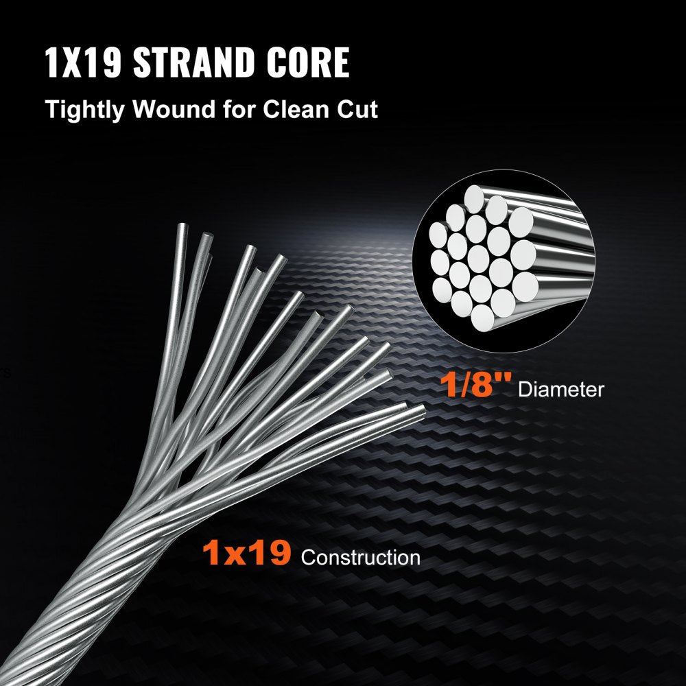 VEVOR 316 Stainless Steel Cable 1/8" 1x19 Steel Cable Wire Rope 150M/500FT Cable Railing Transport Wire Rope Cable for