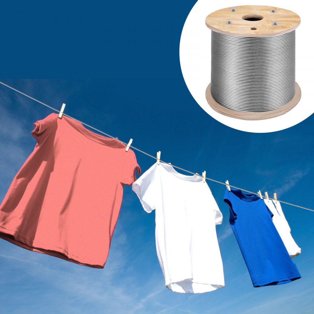 VEVOR 316 Stainless Steel Cable 1/8" 1x19 Steel Cable Wire Rope 150M/500FT Cable Railing Transport Wire Rope Cable for
