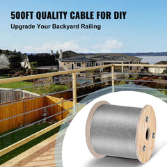 VEVOR T316 Stainless Steel Cable 1/8" 7x7 Steel Wire Rope Cable 500FT Cable Railing Transport Wire Rope Cable for