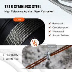 VEVOR T316 Stainless Steel Cable 1/8" 7x7 Steel Wire Rope Cable 500FT Cable Railing Transport Wire Rope Cable for