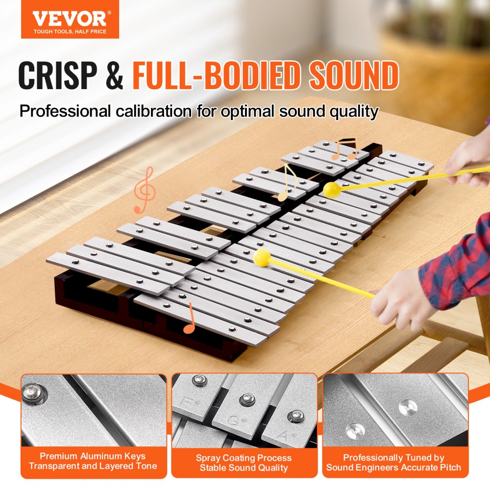 VEVOR 32 Note Glockenspiel Xylophone Bell Kit, Percussion Instrument with Mallets, Drum Sticks and Carrying Bag