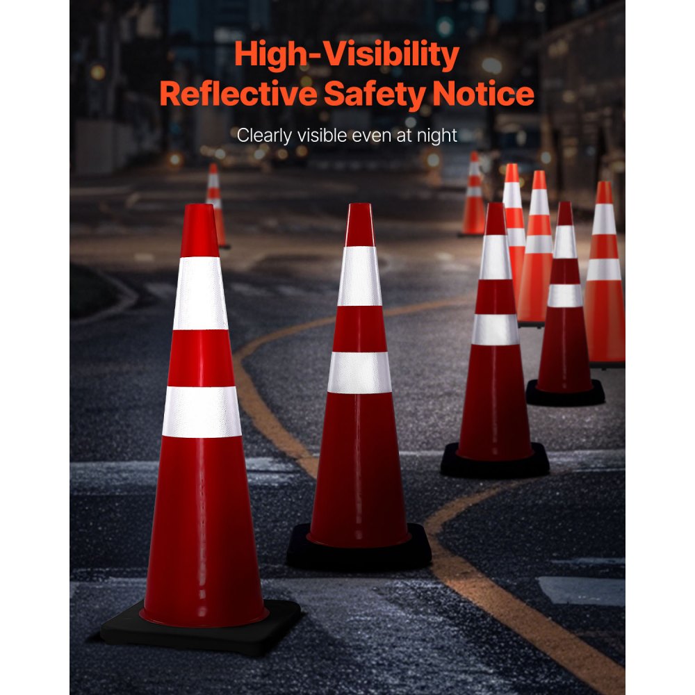 VEVOR 6Pack 36" Traffic Cones, Safety Road Parking Cone with Black Weighted Base, PVC Orange Traffic Safety Cones