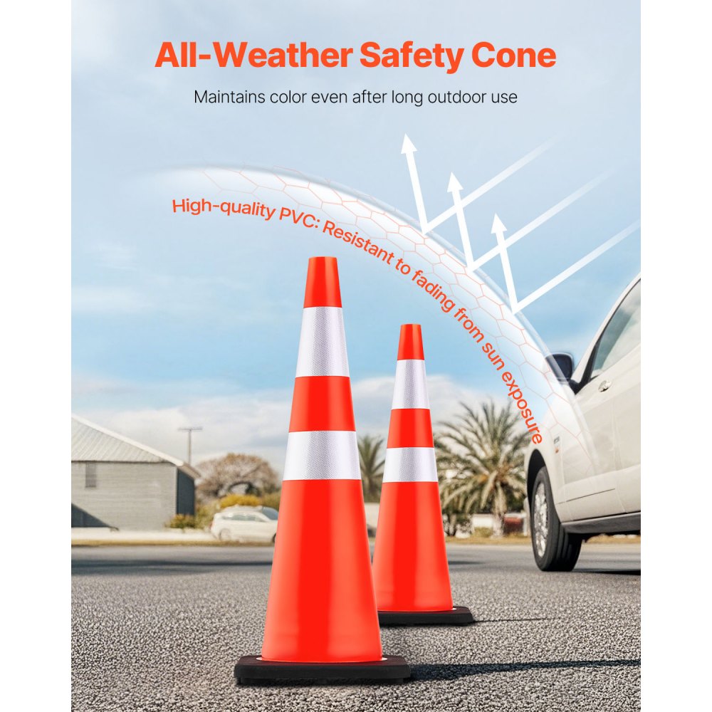 VEVOR 6Pack 36" Traffic Cones, Safety Road Parking Cone with Black Weighted Base, PVC Orange Traffic Safety Cones