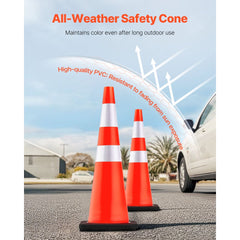 VEVOR 6Pack 36" Traffic Cones, Safety Road Parking Cone with Black Weighted Base, PVC Orange Traffic Safety Cones
