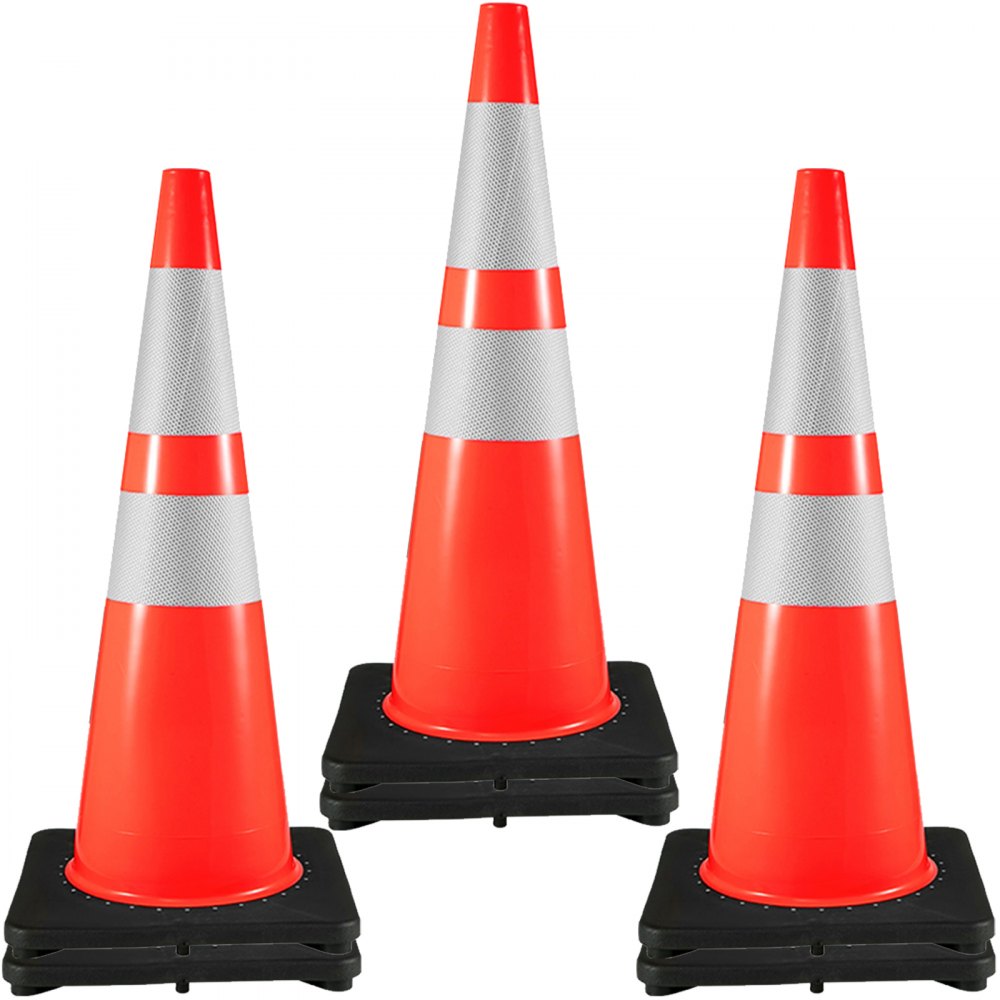 VEVOR 6Pack 36" Traffic Cones, Safety Road Parking Cone with Black Weighted Base, PVC Orange Traffic Safety Cones