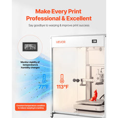 VEVOR 3D Printer Enclosure with Ventilation, Dustproof Waterproof Transparent Acrylic 3D Printer Tent, Constant