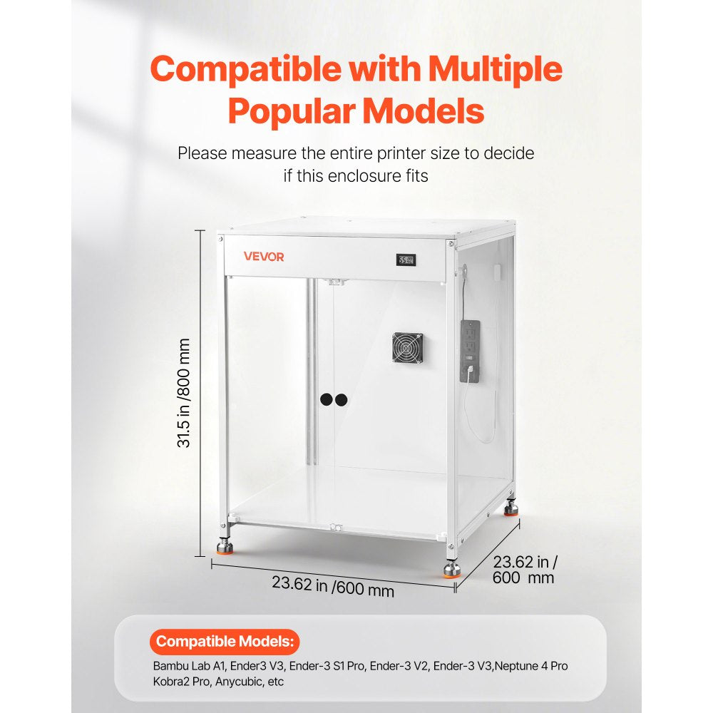 VEVOR 3D Printer Enclosure with Ventilation, Dustproof Waterproof Transparent Acrylic 3D Printer Tent, Constant