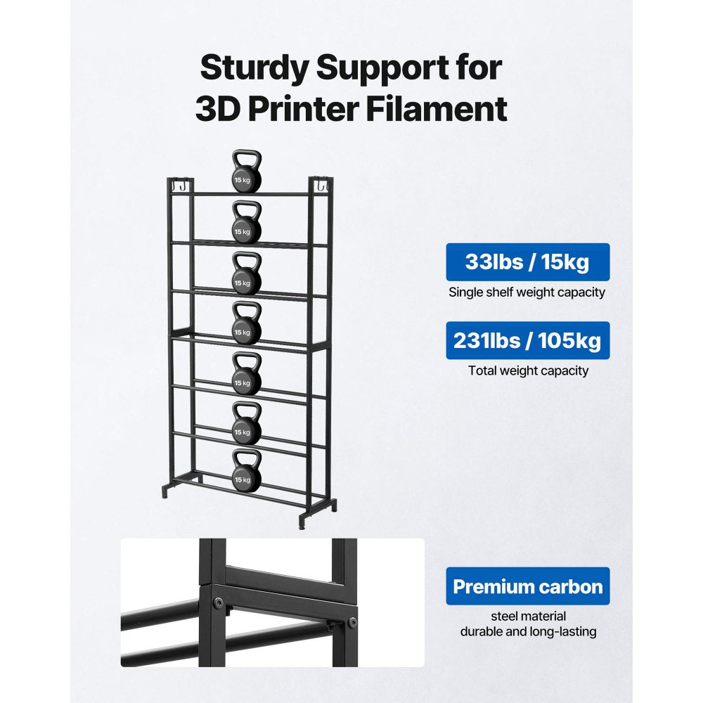 VEVOR 3D Printer Filament Storage Rack, 7 Tier Heavy Duty Storage Shelves for 3D Printing Filaments, Filament Spool
